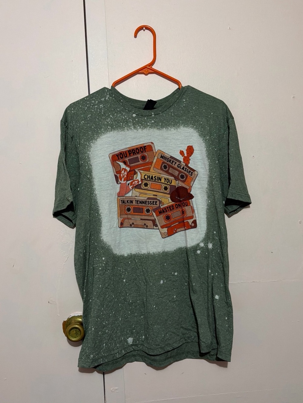 Gildan Green Short-Sleeve Tee with Retro Cassette Graphic